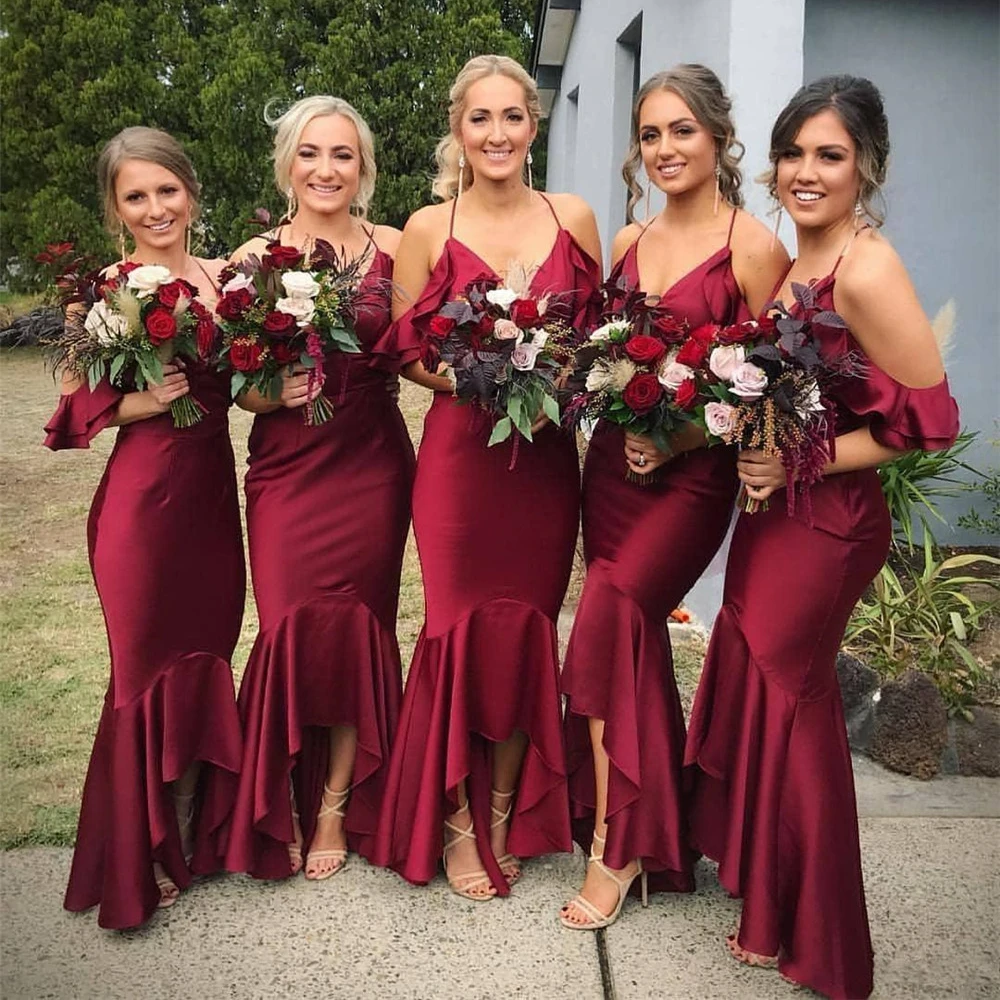New 2019 Burgundy Mermaid Wedding Guest Dresses Halter Off The Shoulder Floor Length Long Bridesmaid Gowns Cheap Party Dress
New 2019 Burgundy Mermaid Wedding Guest Dresses Halter Off The Shoulder Floor Length Long Bridesmaid Gowns Cheap Party Dress