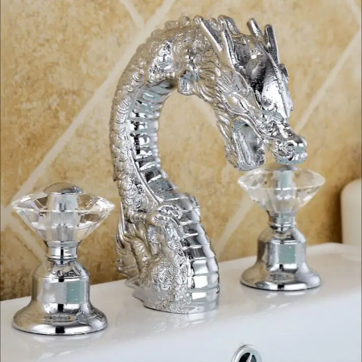 

Free shipping golden colour handles Dragon sink faucet widespread lavatory basin mixer tap 3 pcs