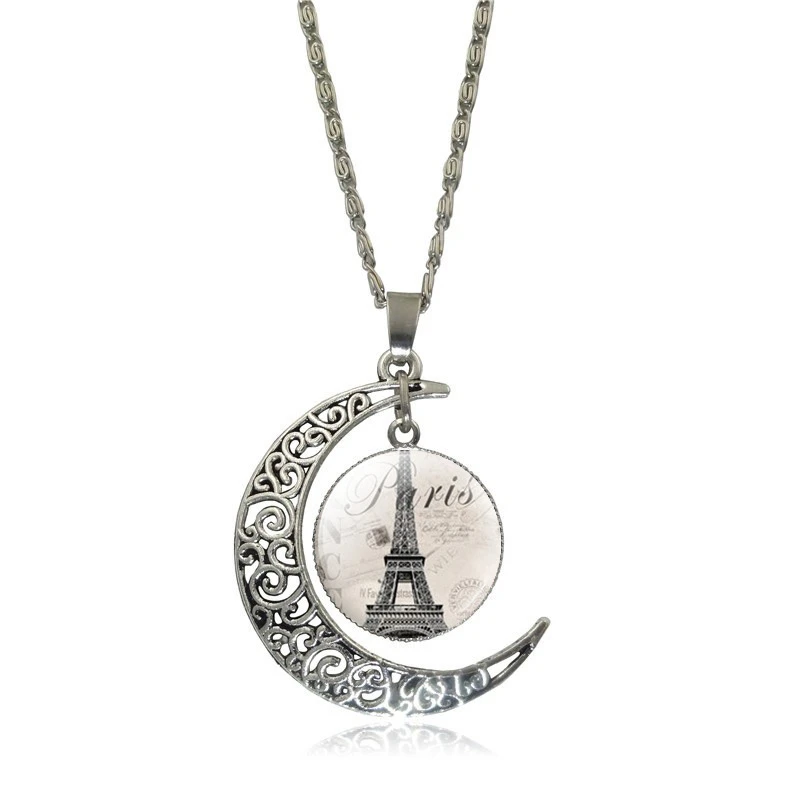 

Fashion Cute Crystal Eiffel Tower Necklace Women Vintage Chain Moon and Sun Pendant Necklace Female Jewelry Friends Party Gift
