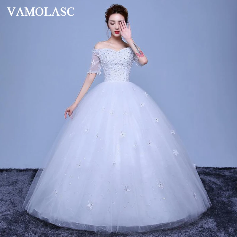 VAMOLASC Crystal Boat Neck Lace Flowers Appliques Ball Gown Wedding Dresses Illusion Half Sleeve Backless Bridal Gowns
VAMOLASC Crystal Boat Neck Lace Flowers Appliques Ball Gown Wedding Dresses Illusion Half Sleeve Backless Bridal Gowns