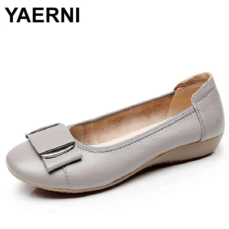 

YAERNI 2022 Women Spring Ballet Flats Genuine Leather Ballerina Luxury Shoes Women Bow Causal Slip-on Loafer Shoes For WomenE661