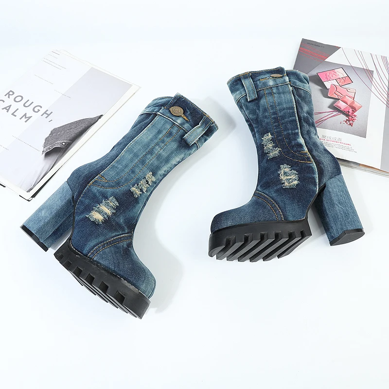 WOMEN ANKLE BOOTS Western Denim Runway Designer Shoes Boots female 9.5cm Square Heel Cowgirl Boots Round Toe Women's High Boots
WOMEN ANKLE BOOTS Western Denim Runway Designer Shoes Boots female 9.5cm Square Heel Cowgirl Boots Round Toe Women's High Boots