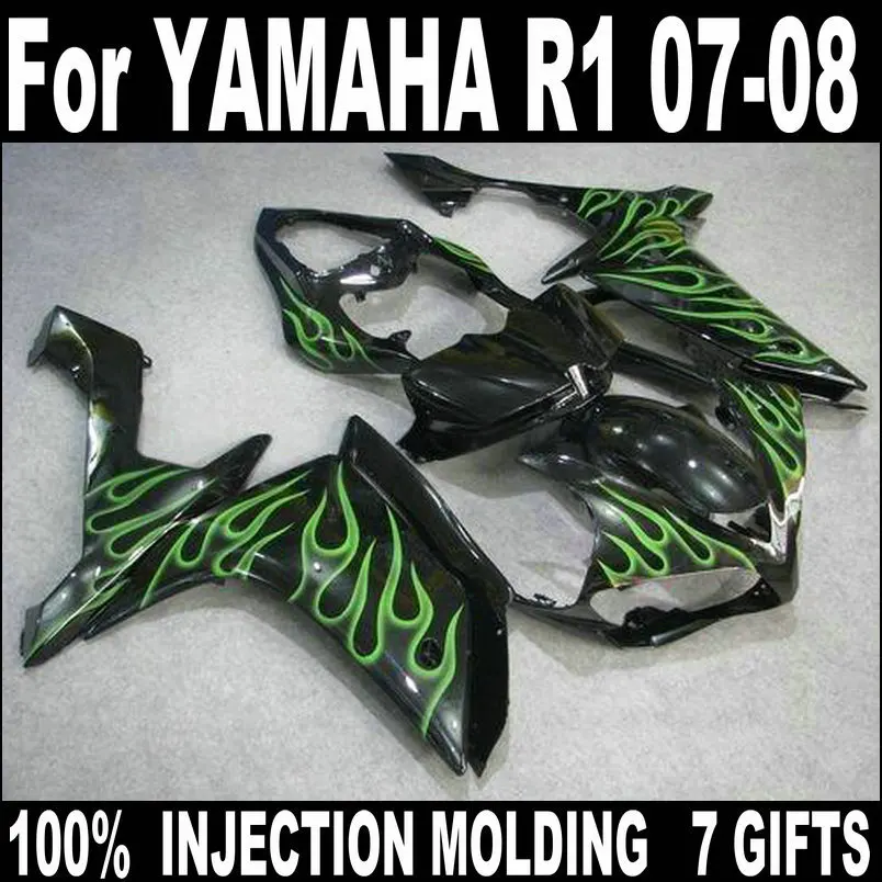 Injection molding fairing for YAMAHA R1 2007 2008 green flames black body work parts fairing kit YZF R1 07 08 HZ64
Injection molding fairing for YAMAHA R1 2007 2008 green flames black body work parts fairing kit YZF R1 07 08 HZ64