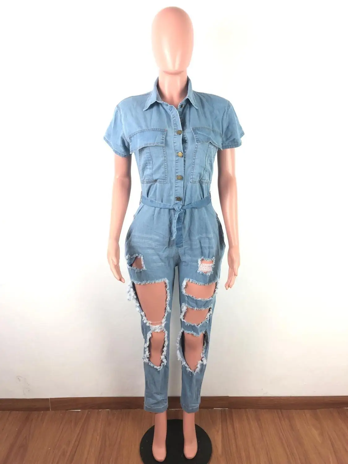 Echoine Women Turn Down Collar Short Sleeve Ripped Hole Denim Jeans Jumpsuit Summer Hollow Out Button Light Blue Overalls S-XXL
Echoine Women Turn Down Collar Short Sleeve Ripped Hole Denim Jeans Jumpsuit Summer Hollow Out Button Light Blue Overalls S-XXL