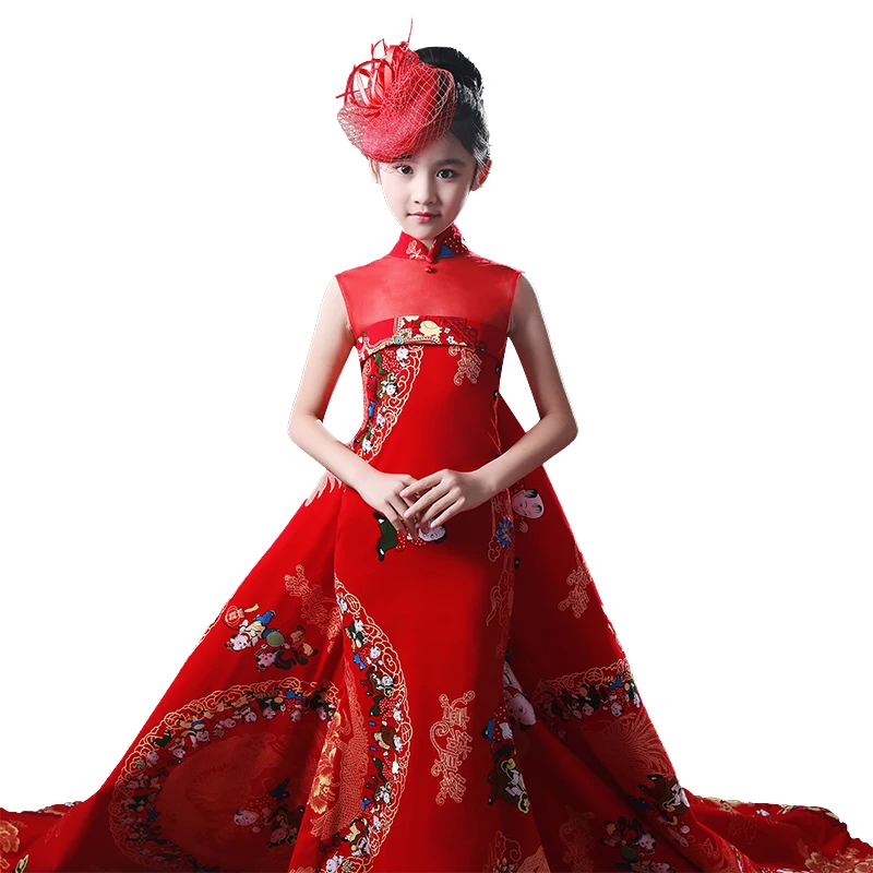 Chinese Style Red Exquisite Princess Girl Dress Catwalk Baptism Party Prom Dress Girls Wedding Birthday Gown With Long Trail 564
Chinese Style Red Exquisite Princess Girl Dress Catwalk Baptism Party Prom Dress Girls Wedding Birthday Gown With Long Trail 564