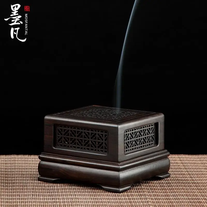 

Purple Tan Plaid ebony mahogany hollow carved incense box incense coil furnace Aloes and sandalwood incense