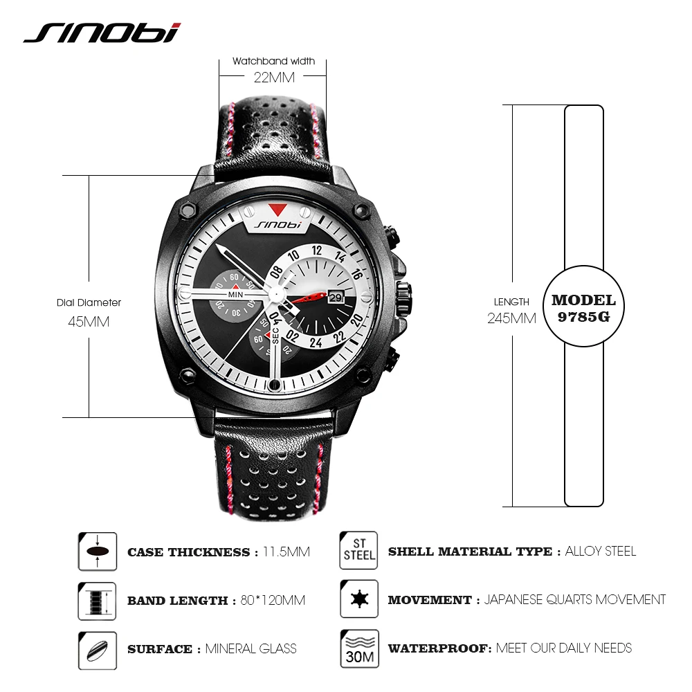 2019 SINOBI New Chronograph Mens Watches Fashion Big Dial Military Quartz Watch Men 30M Waterproof Sport Watch Casual Clock Male
2019 SINOBI New Chronograph Mens Watches Fashion Big Dial Military Quartz Watch Men 30M Waterproof Sport Watch Casual Clock Male