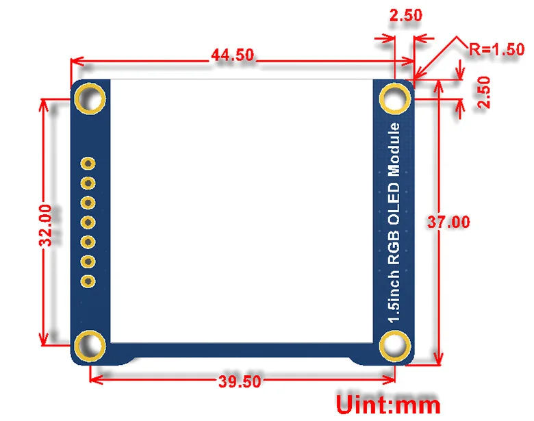 128x128, General 1.5inch RGB OLED display Module, 16-bit high color, Display color: RGB, 65K colors
128x128, General 1.5inch RGB OLED display Module, 16-bit high color, Display color: RGB, 65K colors