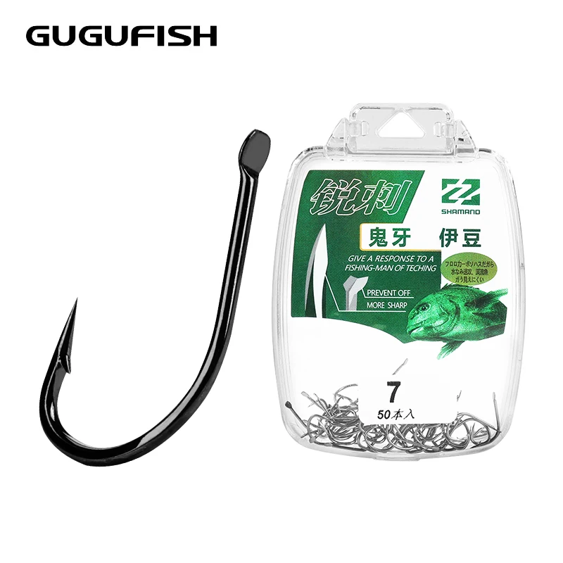 GUGUFISH 50Pcs/box IZUMEJINA Barbed Black High Carbon Steel Fishing Hooks #1-#12 Hook sharp Durable Pesca Fishing Tackle Box
GUGUFISH 50Pcs/box IZUMEJINA Barbed Black High Carbon Steel Fishing Hooks #1-#12 Hook sharp Durable Pesca Fishing Tackle Box