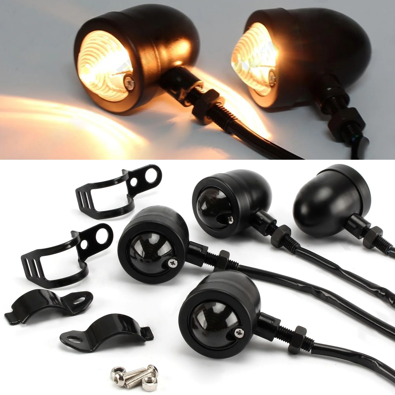 4pcs/set Bullet Turn Signal Indicator Light For Harley Bobber Chopper+1pair Mount
4pcs/set Bullet Turn Signal Indicator Light For Harley Bobber Chopper+1pair Mount