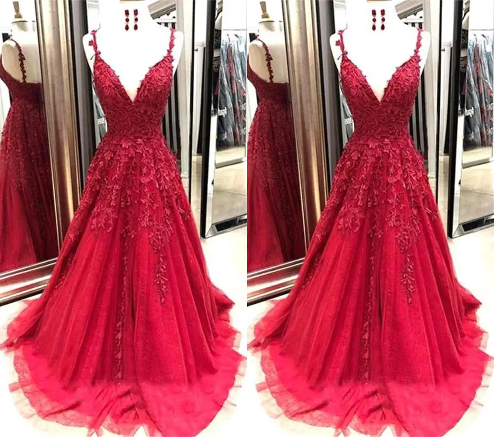 Vestidos Longo 2019 Sexy V Neck Tulle Long Evening Dress Red Appliques A Line Dress Party Long Prom Gowns Custom Made Plus Size
Vestidos Longo 2019 Sexy V Neck Tulle Long Evening Dress Red Appliques A Line Dress Party Long Prom Gowns Custom Made Plus Size