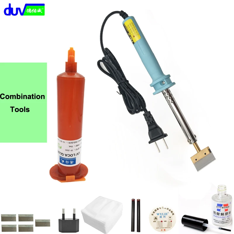 UV glue Optical Clear Adhesive dispergator + solder iron Hot Blade Decal Remover glue LCD touch screen repair
UV glue Optical Clear Adhesive dispergator + solder iron Hot Blade Decal Remover glue LCD touch screen repair