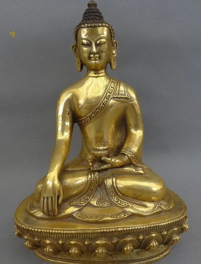 

song voge gem S2866 8" Tibet Bronze Gilt Buddhist Joss Pray Sakyamuni Shakyamuni Buddha Bowl Statue