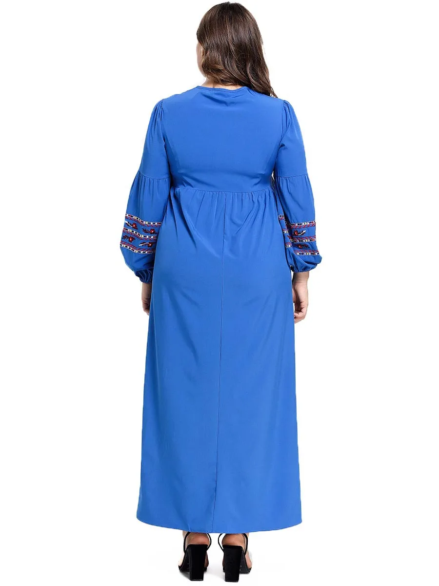 Stylish Plus Size Dress Women's Clothes Geometric Embroidered Long Sleeve O-neck Muslim Robe Casual Long Dresses Blue TA7644
Stylish Plus Size Dress Women's Clothes Geometric Embroidered Long Sleeve O-neck Muslim Robe Casual Long Dresses Blue TA7644