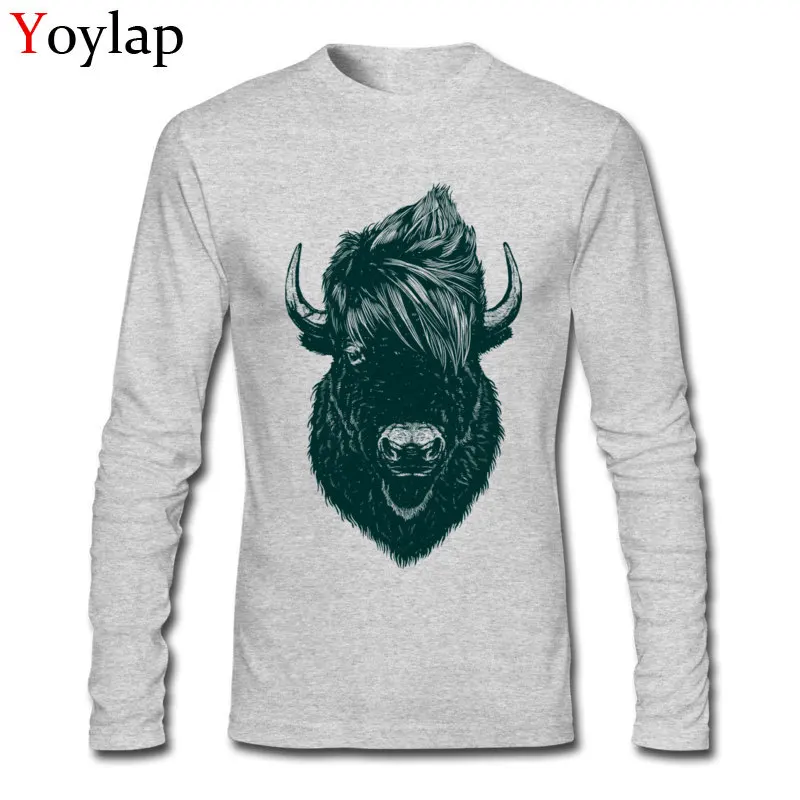 Mohawk Buffalo Стильная мужская одежда футболка с животным принтом длинным рукавом из