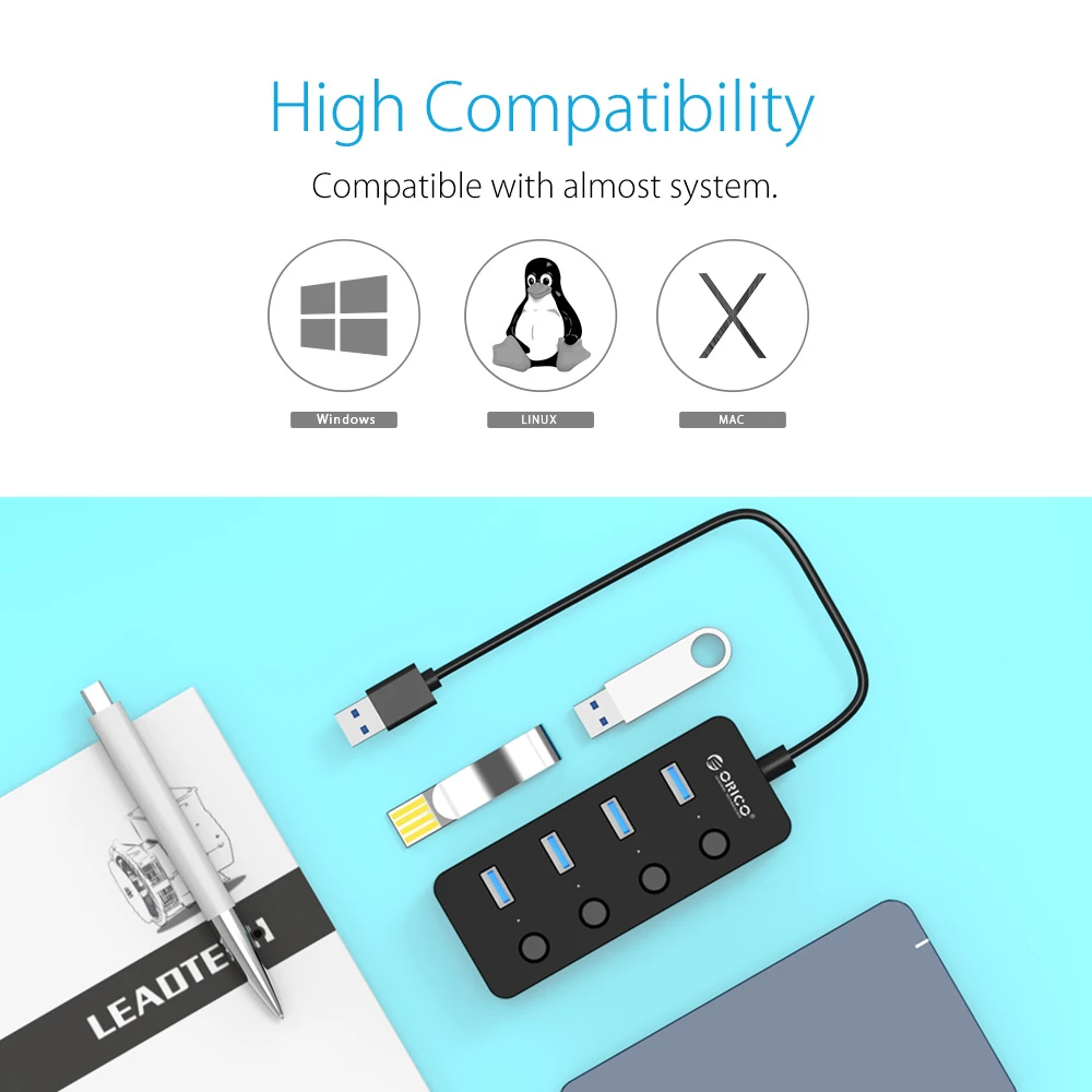 ORICO Portable 4 Ports USB 3.0 HUB for Laptop/Ultrabook with switch for Notebook/Desktop-Black
ORICO Portable 4 Ports USB 3.0 HUB for Laptop/Ultrabook with switch for Notebook/Desktop-Black