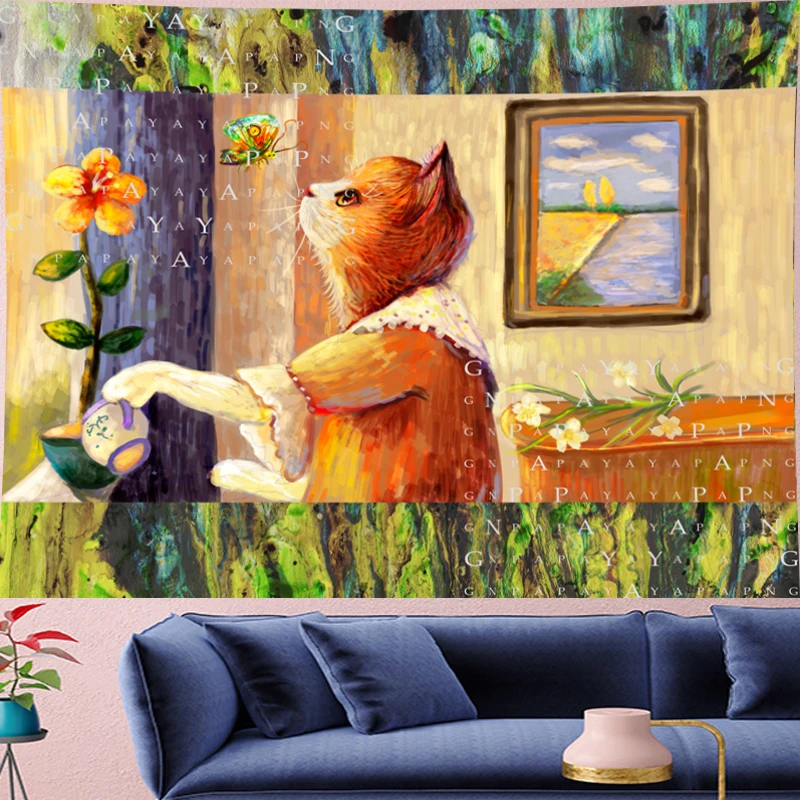Cute Lookout kitten cartoon wall hanging Oil painting texture Tapestries kids room Wall carpets Hanging Home Decor GN.PAPAYA
Cute Lookout kitten cartoon wall hanging Oil painting texture Tapestries kids room Wall carpets Hanging Home Decor GN.PAPAYA