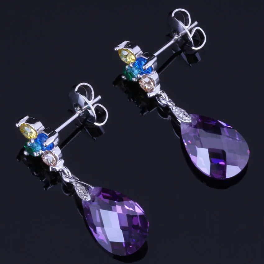 Fancy Water Drop Multigem Multicolor Purple Cubic Zirconia Silver Plated Drop Dangle Earrings V1033
Fancy Water Drop Multigem Multicolor Purple Cubic Zirconia Silver Plated Drop Dangle Earrings V1033
