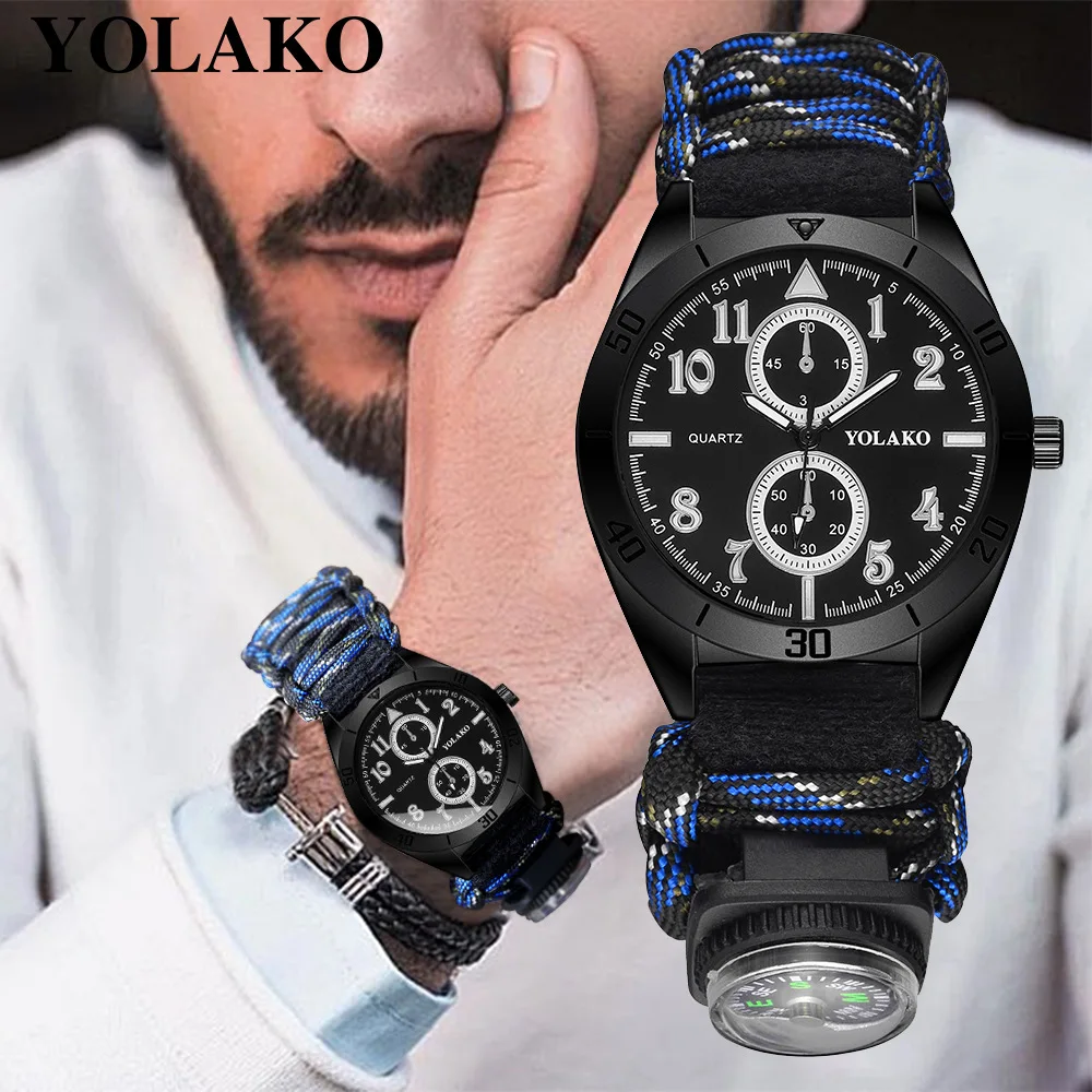 YOLAKO Brand Double Dial Digital Compass Military Watch men Nylon Men's Sports Watches Relogio Masculino Men relojes | Наручные часы