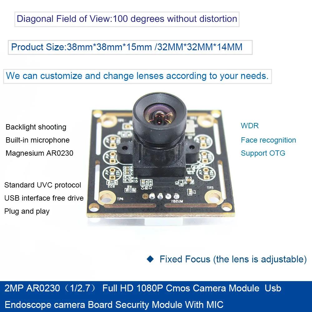 2mp AR0230 (1/2.7) Full HD 1080p CMOS Camera Module 1920*1080 USB2.0 Endoscope Camera Board Security Module
2mp AR0230 (1/2.7) Full HD 1080p CMOS Camera Module 1920*1080 USB2.0 Endoscope Camera Board Security Module
