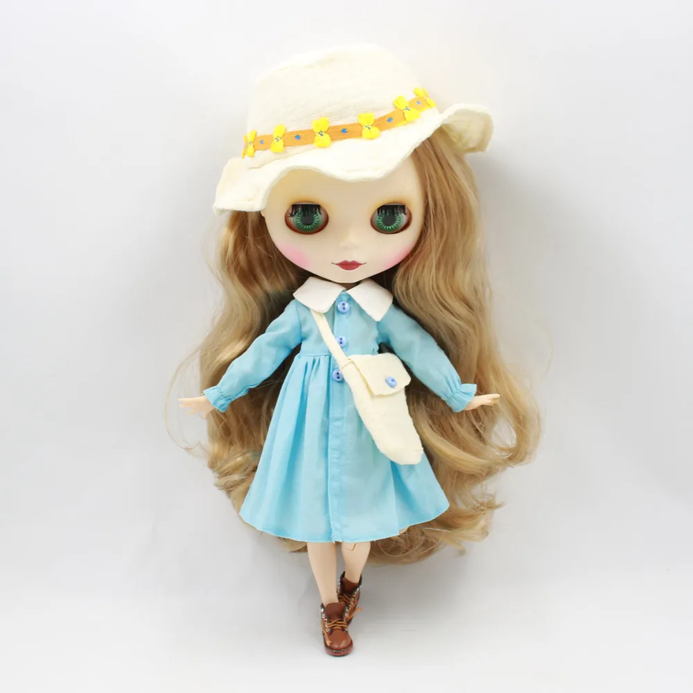 Фото Аксессуары для кукол Blyth ICY Licca Body 1/6 в стиле мори голубое платье цветная шапка