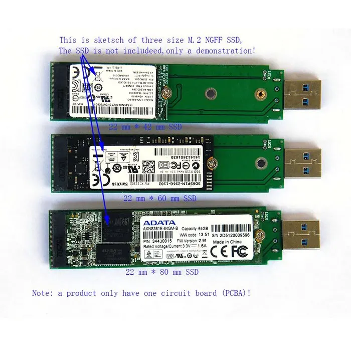 80mm NGFF M2 SSD to USB 3.0 External PCBA Conveter Adapter Card Flash Disk Type with Black Case
80mm NGFF M2 SSD to USB 3.0 External PCBA Conveter Adapter Card Flash Disk Type with Black Case