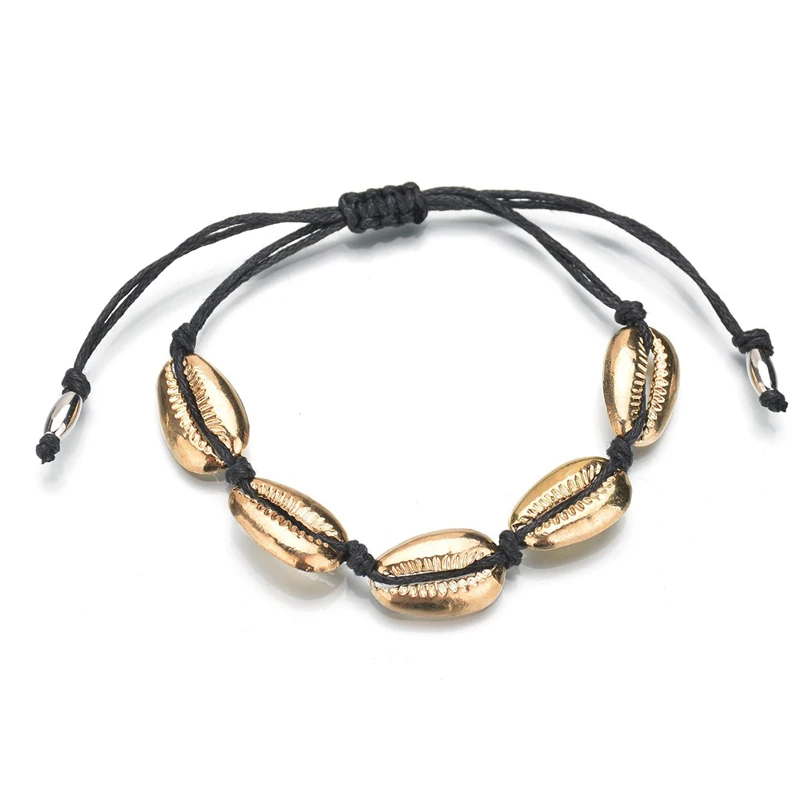 Summer Beach Natural Sea Shells Bracelet Black Red Blue Color Strap Bohemia Conch Handmade woven Chain bangle Jewelry Unisex | Украшения и