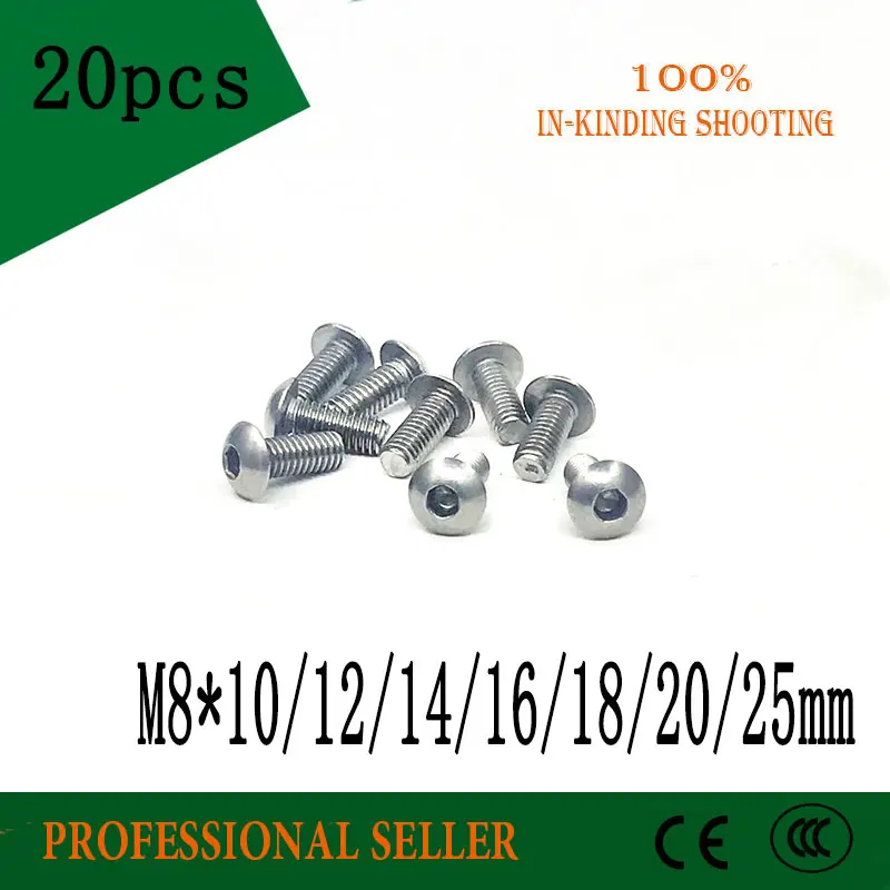 20pcs M8*10/12/14/16/18/20/25mm Stainless Steel 304 Round Head Screws Mushroom Hexagon hex Socket Button Head Screw Bolt
20pcs M8*10/12/14/16/18/20/25mm Stainless Steel 304 Round Head Screws Mushroom Hexagon hex Socket Button Head Screw Bolt