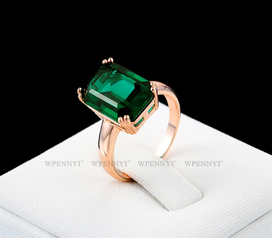 Trendsetter Style Party Ring Rose Gold Color Rectangle Green Zirconia Crystal Woman Finger Rings Wholesale Christmas Gifts | Украшения и