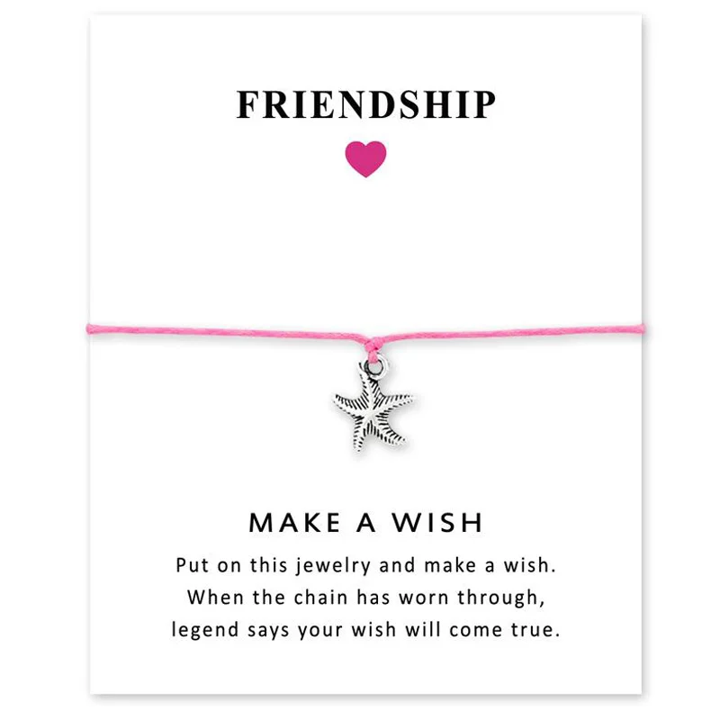 Кожаный браслет на руку с надписью Wish Card Морская звезда для лучших друзей подарки