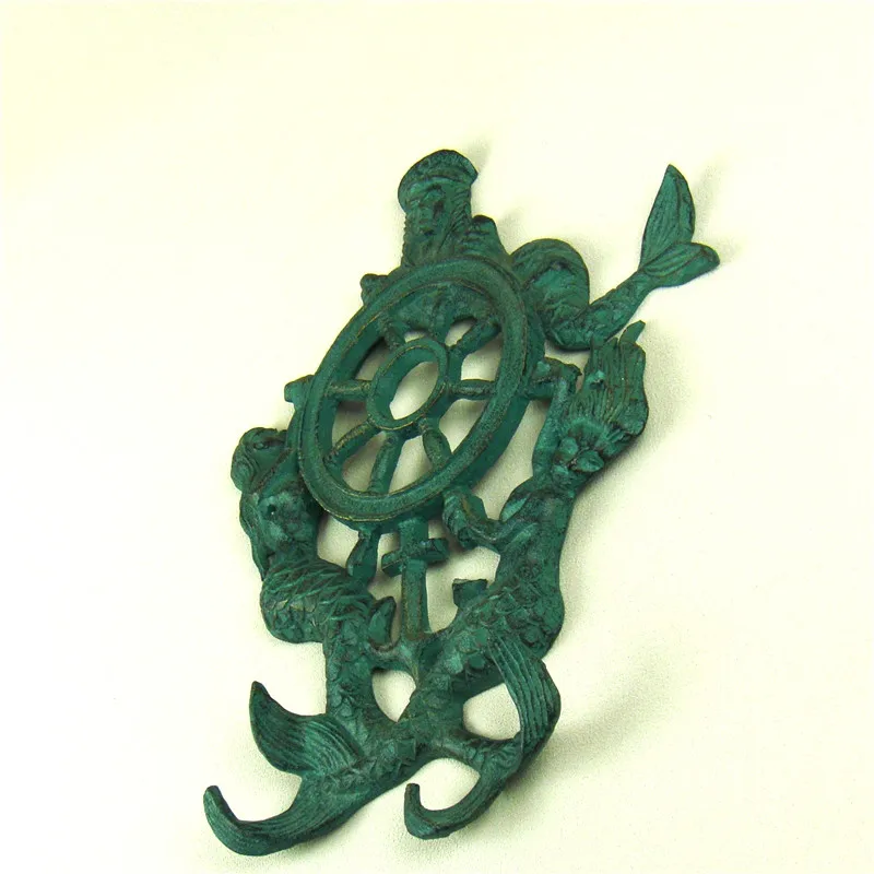 Antique Cast Iron Mermaid Miniature Wall Mounted Metal Anchor Model Mural Helm Hook Nautical Decor Gadget Art Craft Accessories | Дом и сад