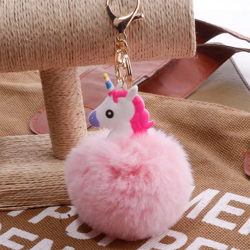 2019 Новая мода Лошадь Единорог пушистый помпон порте clef для женщин femme Pom брелок