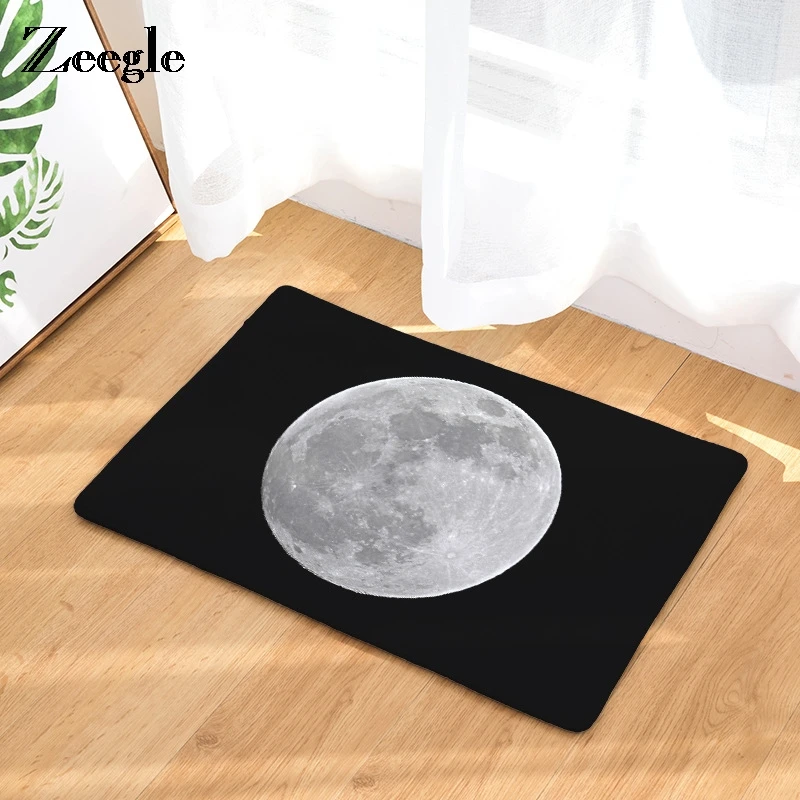 

Zeegle Moon Printed Flannel Welcome Entrance Door Mats Absorbing Kitchen Area Rug Non-slip Bathroom Floor Mat Carpet For Bedroom