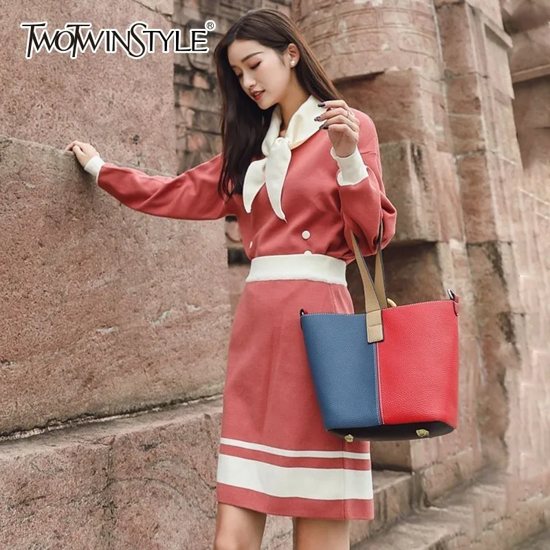 TWOTWINSTYLE женский костюм тонкий кнопка с длинным рукавом Трикотаж полосатый