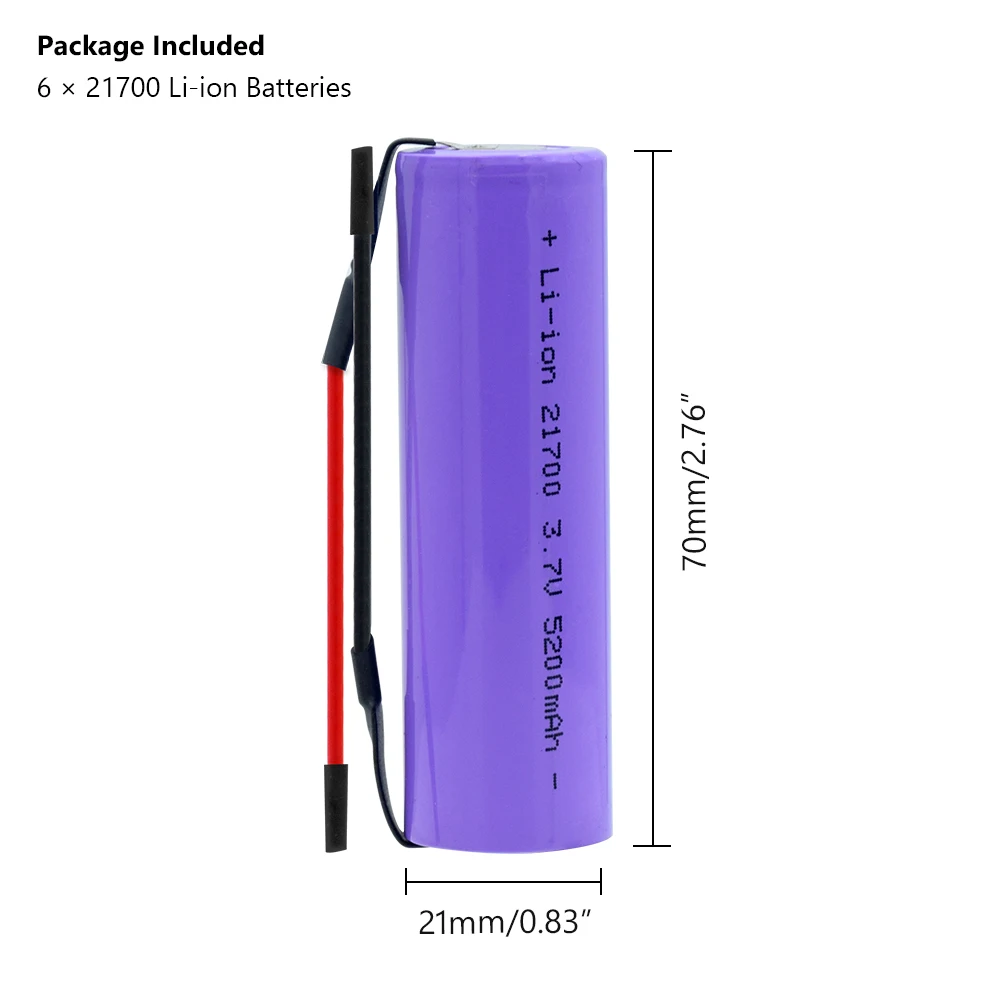 HIGH QUALITY 6/8/10 PCS 21700 3.7V LI-IUM BATTERY WITH CONNECT WIRES 20A HIGH DRAIN 5200MAH FOR DIGITAL CAMERA
HIGH QUALITY 6/8/10 PCS 21700 3.7V LI-IUM BATTERY WITH CONNECT WIRES 20A HIGH DRAIN 5200MAH FOR DIGITAL CAMERA