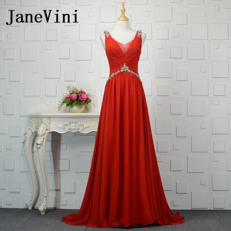 JaneVini Sexy Chiffon Burgundy A-Line Crystal Long Bridesmaid Dresses For Weddings Plus Size Sweep Train Formal Prom Gowns 2018
JaneVini Sexy Chiffon Burgundy A-Line Crystal Long Bridesmaid Dresses For Weddings Plus Size Sweep Train Formal Prom Gowns 2018