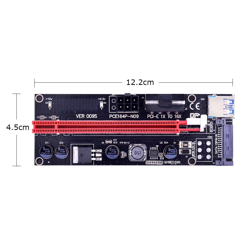 CHIPAL VER009S 009S PCI E Райзер карта Express 1X до 16X 4Pin 6Pin SATA Molex Power 60 см USB 3 0 кабель для майнинга