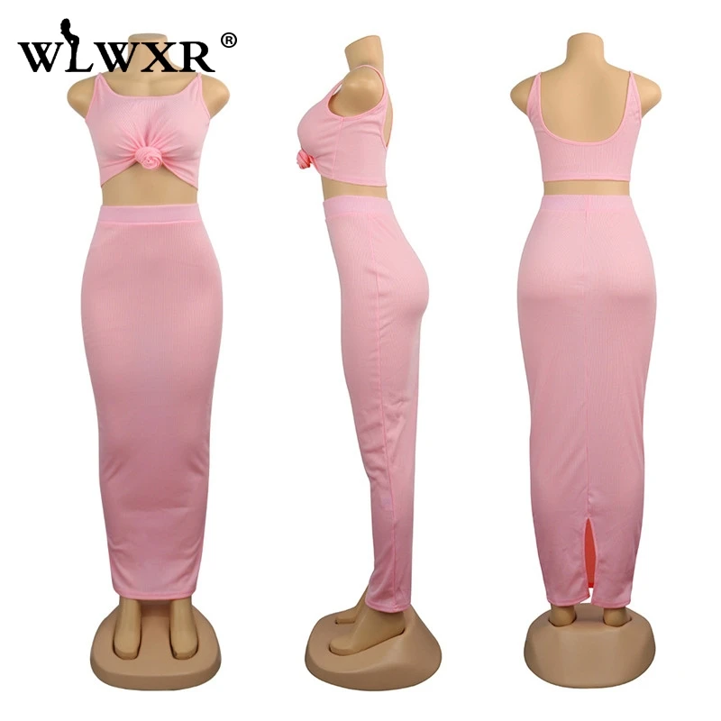 WLWXR летнее трикотажное платье в рубчик из 2 частей женское розовое пляжное