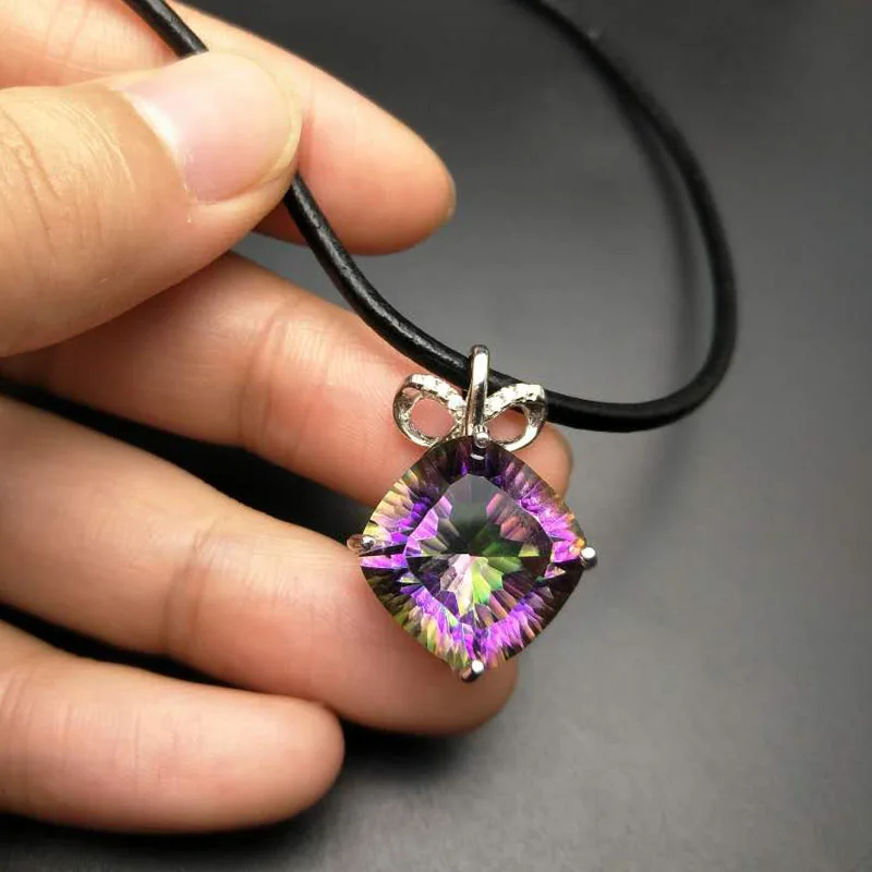 TBJ big cushion shape quartz pendants with leather cord in 925 sterling silver jewlery fashion design mystic | Украшения и