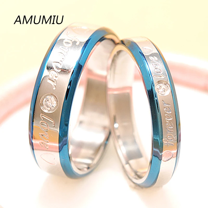 Кольцо AMUMIU с надписью Forever Love синее кольцо из нержавеющей стали для помолвки и