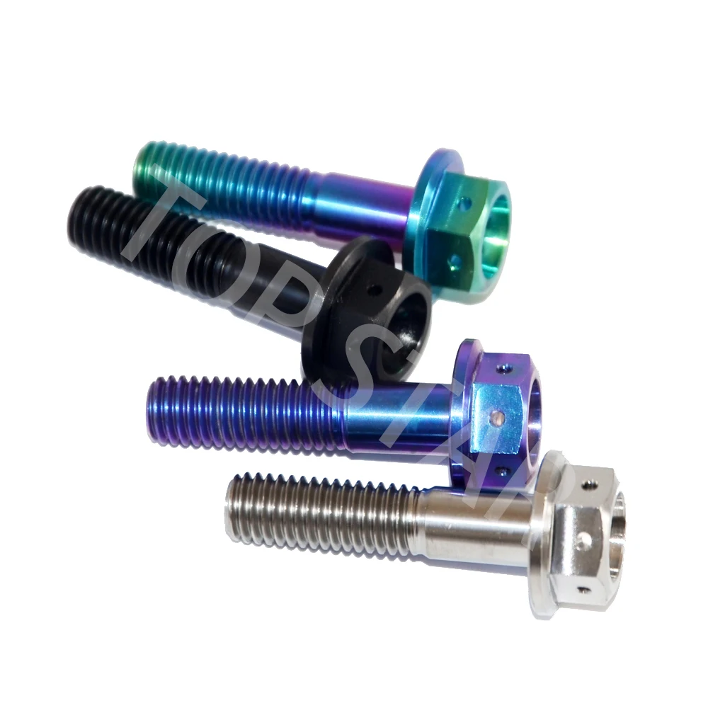 Grade5 Titanium Hex Flange Bolts M8 x (1.25mm) x 35mm with drilled holes Ti-6AL 4 Color 4 PCS