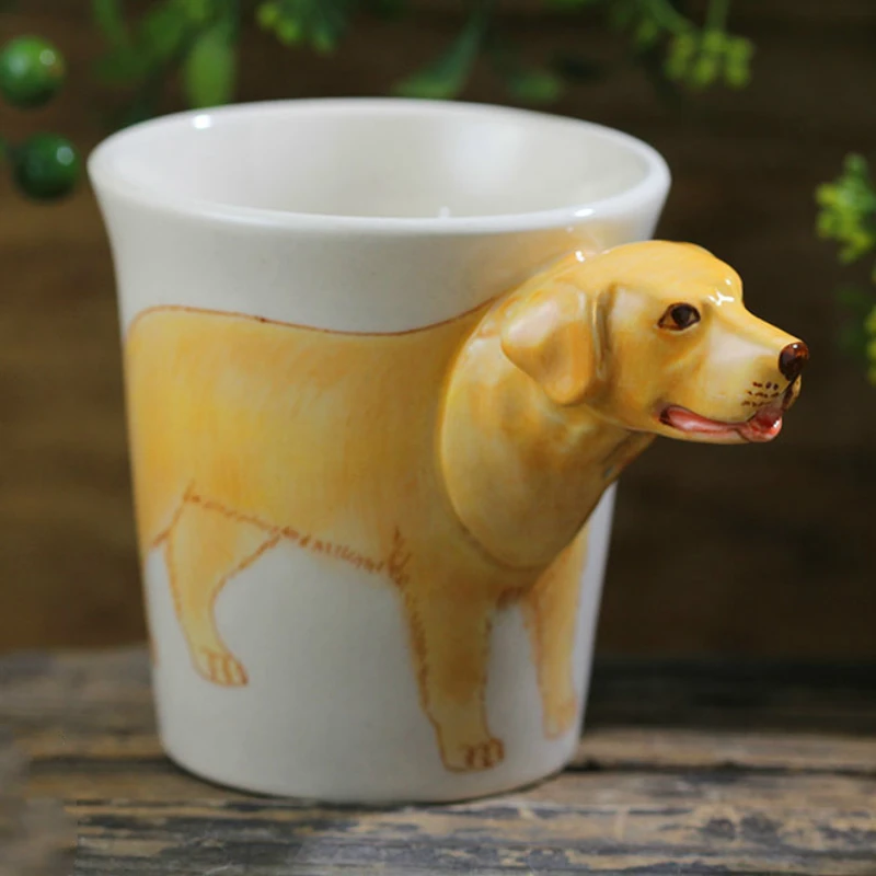 

300ml cute golden retriever dog mugs creative 3D stereo animal coffee cup hand-painted environmental ceramic gift mug