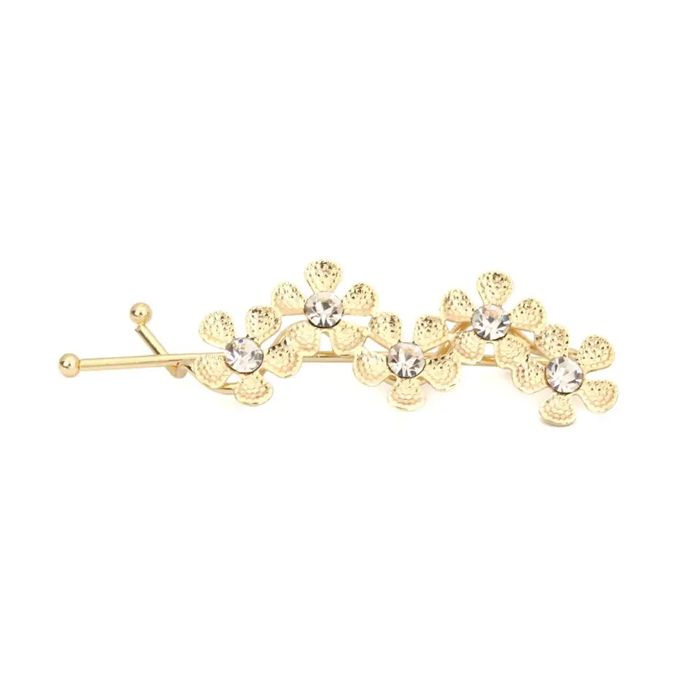 8Seasons Zinc Based Alloy Hair Clips Findings Gunmetal/Gold/Silver Color Flower Rhinestone Jewelry Gifts 72mm x 21mm 2 PCs | Украшения и