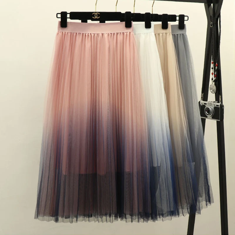 Fanco Long Tulle Women Spring Summer Gradient Korean Elegant High Waist A-Line Pleated School Midi Skirt Female
Fanco Long Tulle Women Spring Summer Gradient Korean Elegant High Waist A-Line Pleated School Midi Skirt Female
