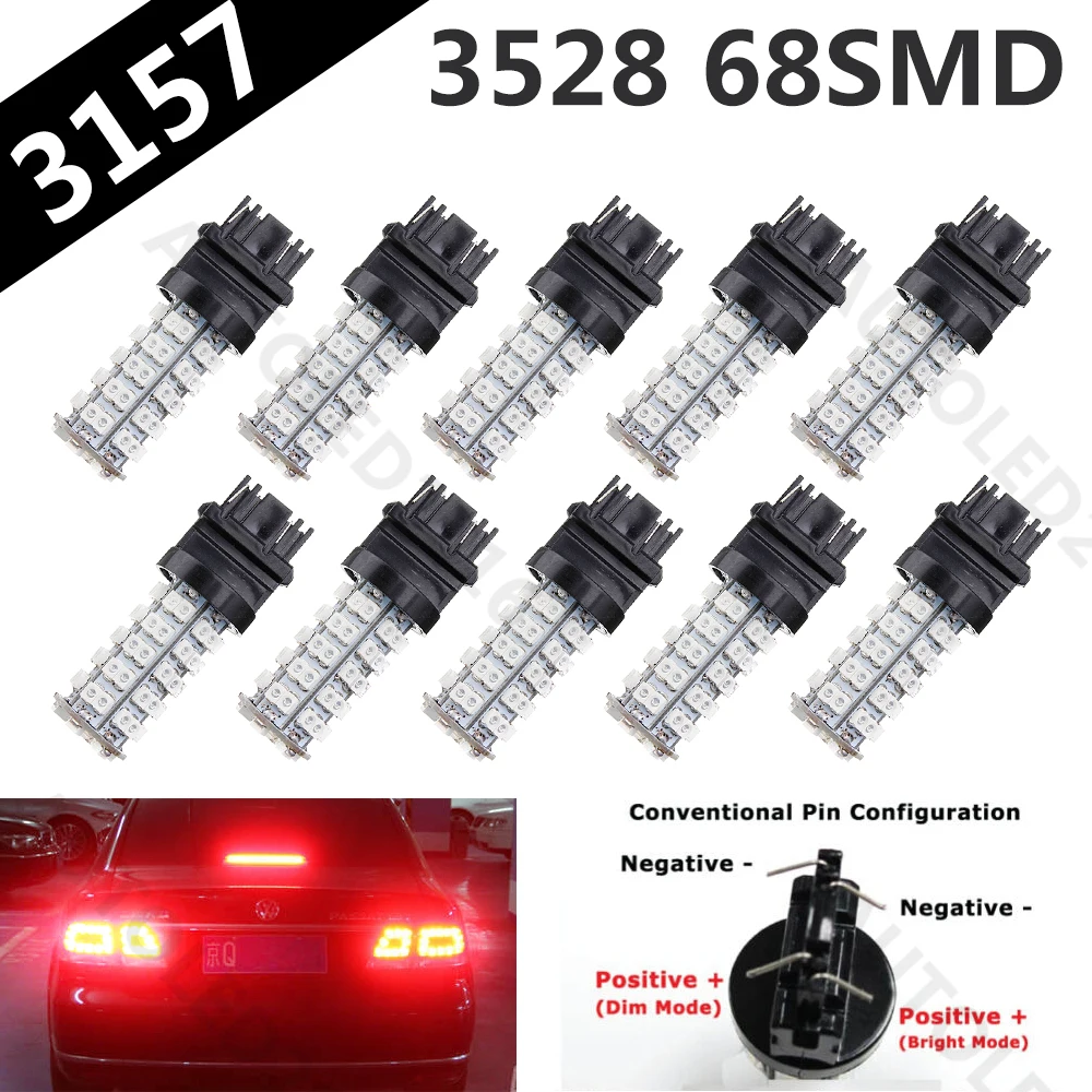 10Pcs Red Super Bright 3157 3528 led High Power 68 SMD Brake Tail Stop Light LED Car Auto Tail Brake Light Bulb Signal Lamp Bulb
10Pcs Red Super Bright 3157 3528 led High Power 68 SMD Brake Tail Stop Light LED Car Auto Tail Brake Light Bulb Signal Lamp Bulb