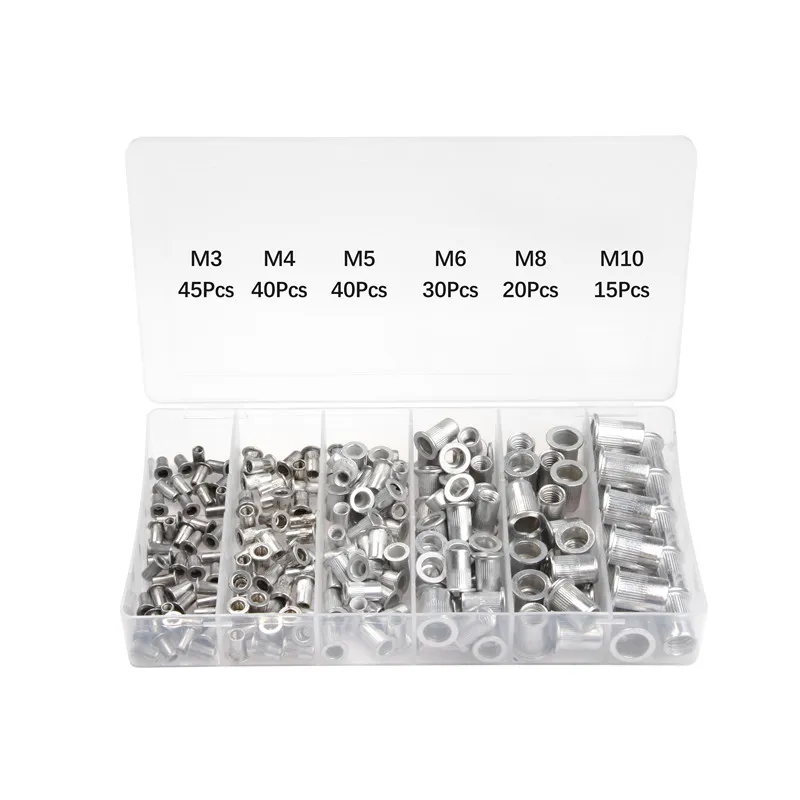 190Pcs/Set Aluminum Alloy M3 M4 M5 M6 M8 M10 Rivet NutRivnut Flat Head Threaded Insert Cap
190Pcs/Set Aluminum Alloy M3 M4 M5 M6 M8 M10 Rivet NutRivnut Flat Head Threaded Insert Cap