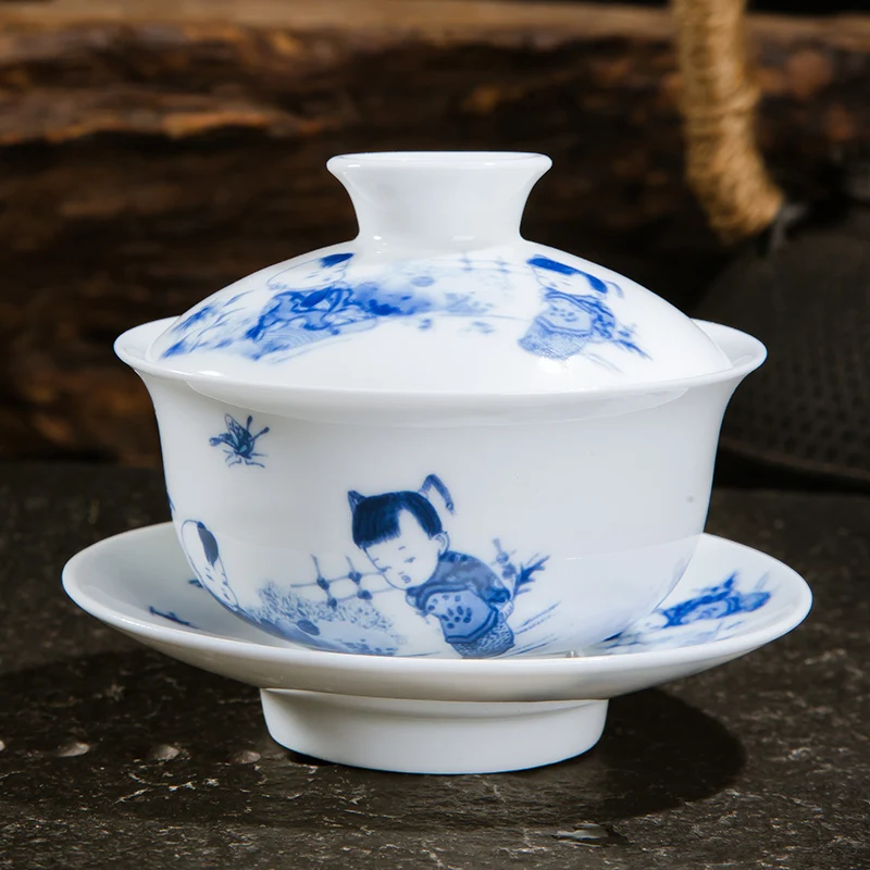120ml Jingdezhen Hand Painted Landscape Ceramic Gaiwan Teapot Blue and White Porcelain Teaware Kung Fu Tea Set Office Tea Bowl
120ml Jingdezhen Hand Painted Landscape Ceramic Gaiwan Teapot Blue and White Porcelain Teaware Kung Fu Tea Set Office Tea Bowl
