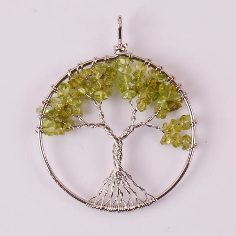 

Natural Lucky Tree of life - Peridot Olivine Wire Wrap GEM Pendant Jewelry S596