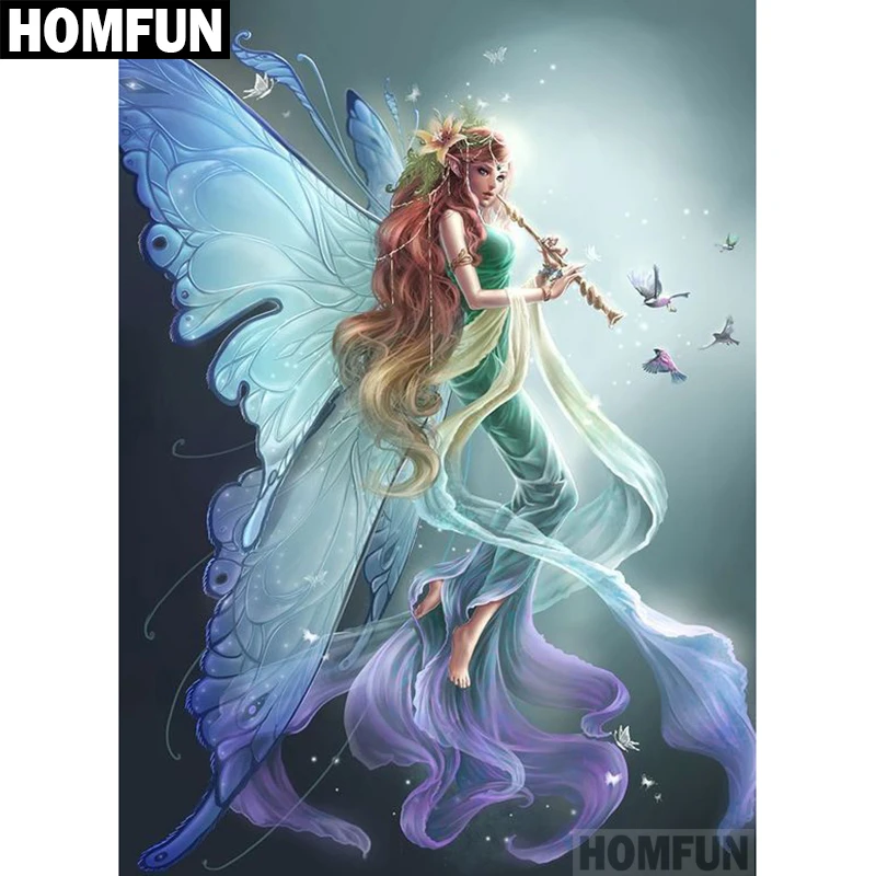 Алмазная живопись HOMFUN A00501 картина Бабочка Фея из квадратных/круглых страз