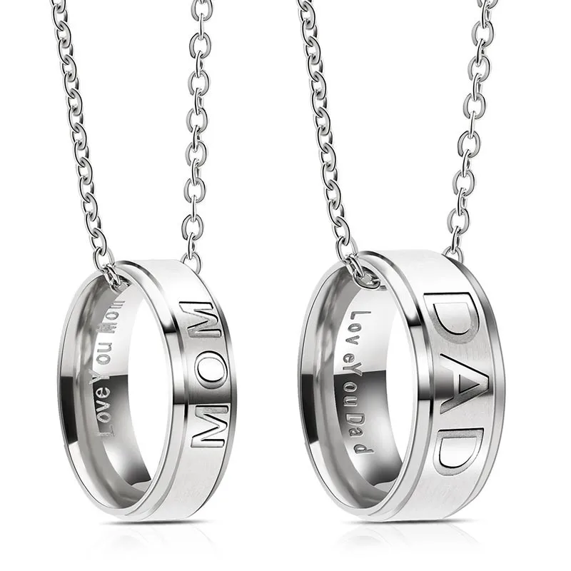 Fashion Charm Stainless Steel MOM DAD Pendant Necklace Carved Letters Love You Mom Love You Dad Gifts
Fashion Charm Stainless Steel MOM DAD Pendant Necklace Carved Letters Love You Mom Love You Dad Gifts